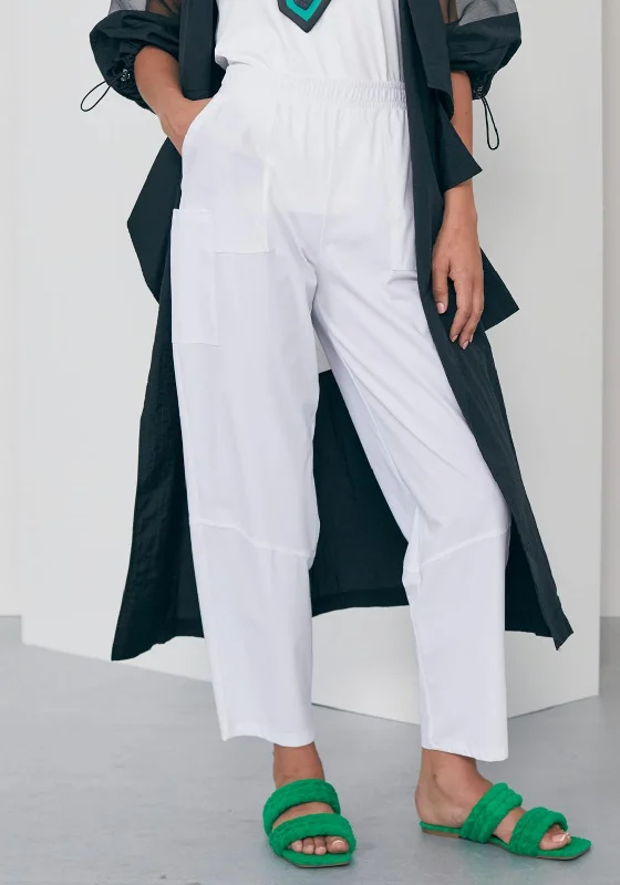 Embroidered wide leg linen pants for women in a natural and elegant styleNaya Side Patch Pocket Trousers, White