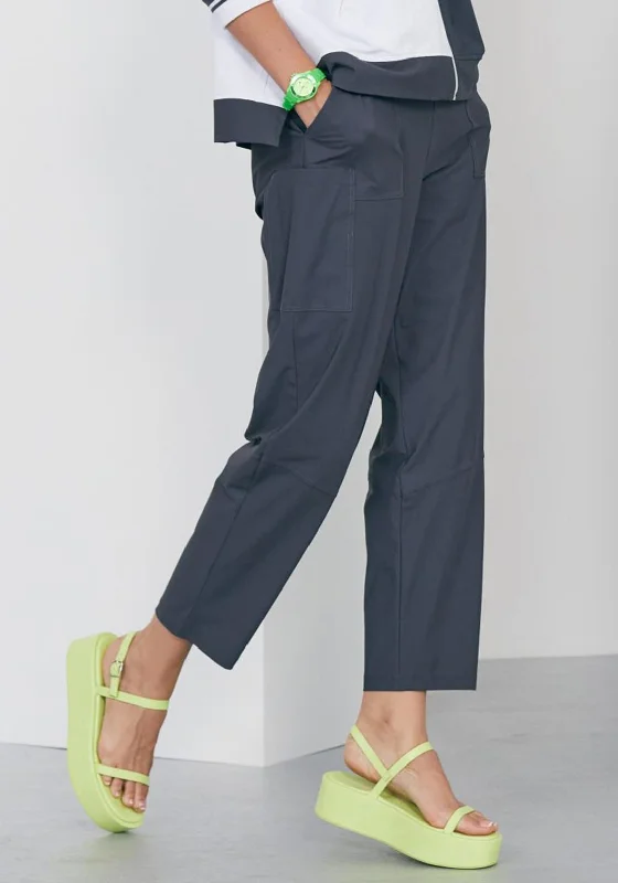 Drawstring wide leg pants for women in a casual and relaxed styleNaya Side Patch Pocket Trousers, Steel