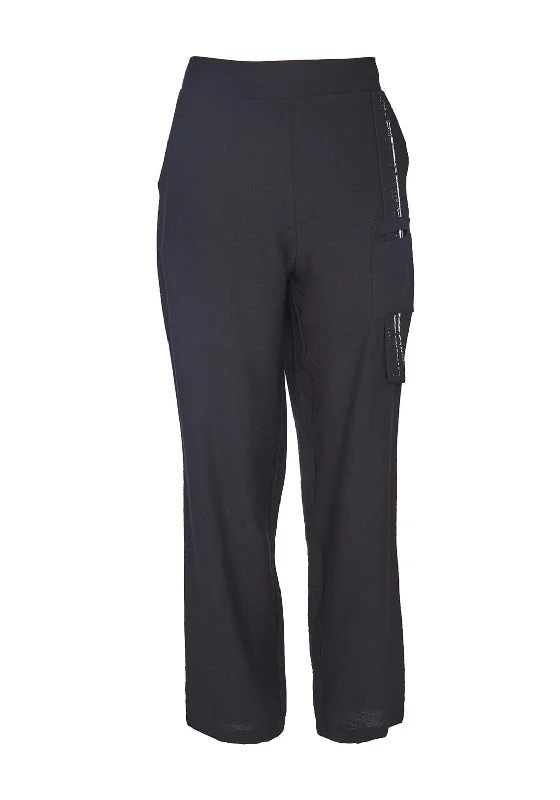 Leather look wide leg denim pants for women in a bold and stylish lookNaya Print Strip Trousers, Black