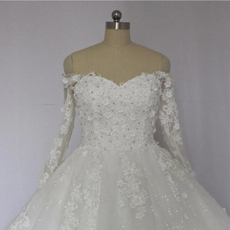 Wedding Dresses with Embroidered Stars and Sequined Dots and Sheer Sleeve and Belt for a Celestial and Playful LookOff The Shoulder Royal Train Lace Wedding Dresses Ball Gowns Wedding Dresses with Embroidered Stars and Sequined Dots and Sheer Sleeve and Belt for a Celestial and Playful LookOff The Shoulder Royal Train Lace Wedding Dresses Ball Gowns