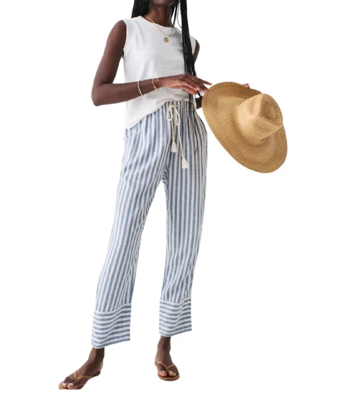 Lightweight jogger pants for women to runPacific Beach Linen Pants In Blue Lucy Stripe