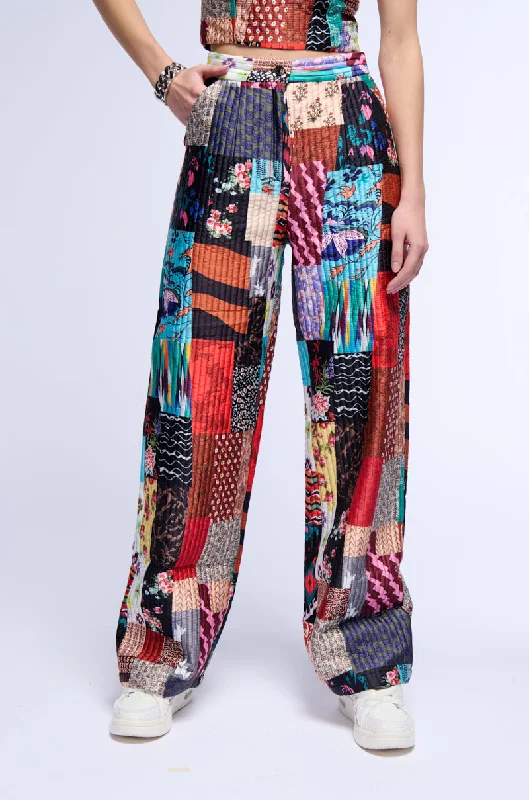 Ripped jeans for women in a punk stylePATCHWORK QUILTED WIDE LEG PANT