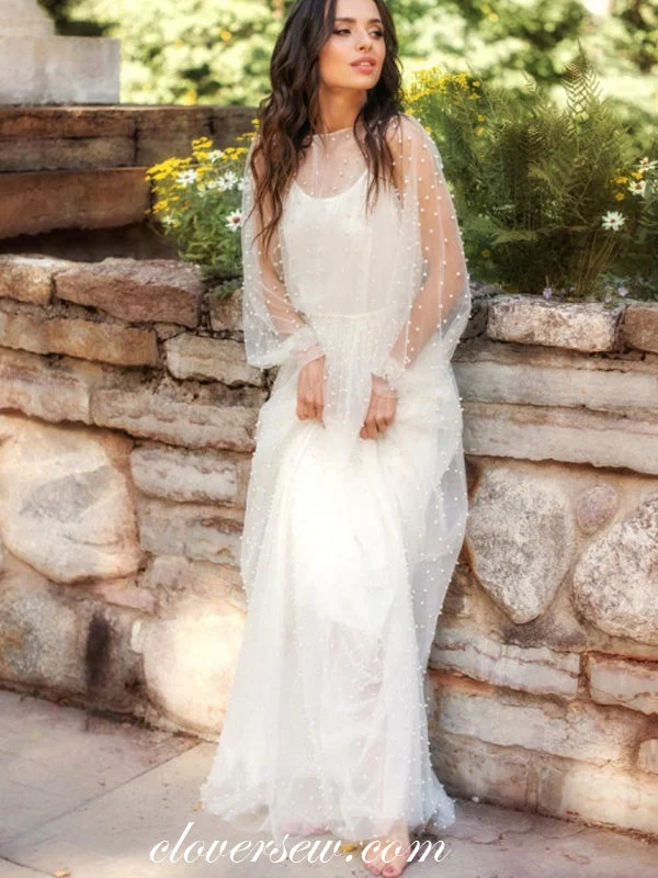 Wedding Dresses with Metallic Sequined Bodice and Chiffon Skirt and Sheer Back and Belt for a Glamorous and Sexy LookPearl Tulle Long Sleeves Two Pieve Column Wedding Dresses, CW0249 Wedding Dresses with Metallic Sequined Bodice and Chiffon Skirt and Sheer Back and Belt for a Glamorous and Sexy LookPearl Tulle Long Sleeves Two Pieve Column Wedding Dresses, CW0249