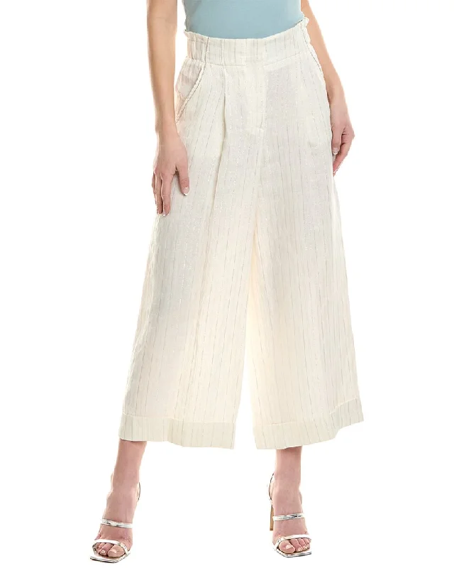 Striped wide leg jeans for women in a bold and trendy stylePeserico Paperbag Linen-Blend Pant