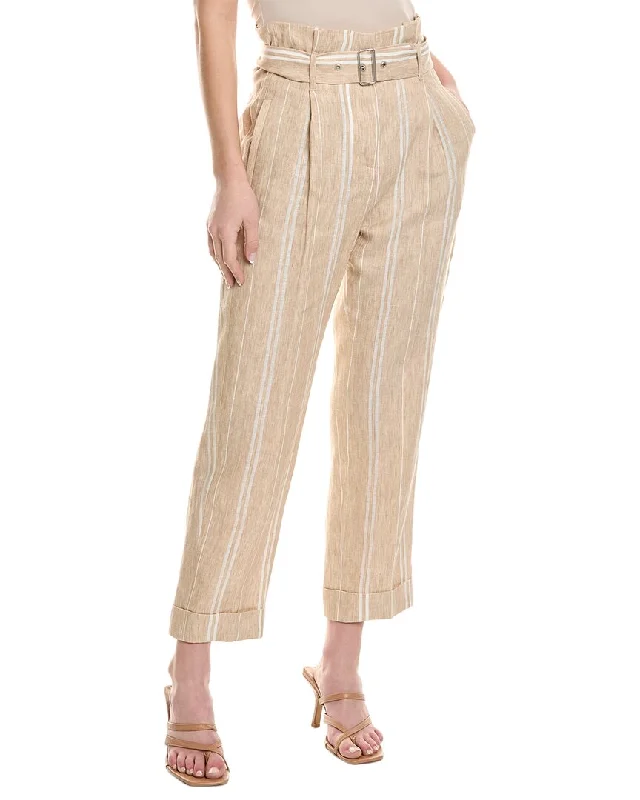 Embroidered wide leg linen pants for women in a natural and elegant stylePeserico womens  Paperbag Linen-Blend Pant, 42, Brown