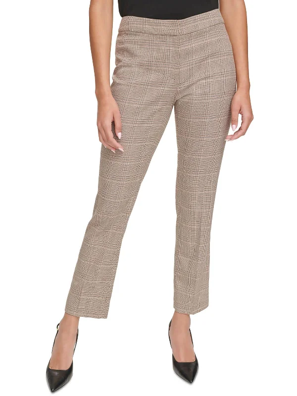 Pleated wide leg pants for women in a formal and elegant lookPetites Womens Mid-Rise Glen Plaid Straight Leg Pants
