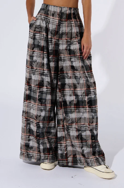 Thermal fleece - lined pants for women in winter warmthPLAID SWAGGER SLACKS