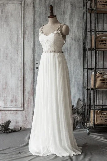 Wedding Dresses with Embroidered Floral Patterns and Tassel Hem and Sequined Bodice and Satin Sash for a Bohemian and Glamorous LookPleated Chiffon A-Line Sleeveless Dress With Spaghetti Straps and Crystal Detailing Wedding Dresses with Embroidered Floral Patterns and Tassel Hem and Sequined Bodice and Satin Sash for a Bohemian and Glamorous LookPleated Chiffon A-Line Sleeveless Dress With Spaghetti Straps and Crystal Detailing