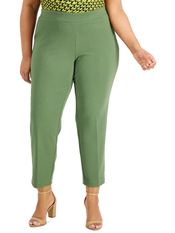 Floral embroidered wide leg pants for women in a delicate and feminine stylePlus Womens Pull On Slim Ankle Pants