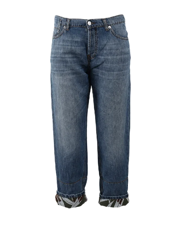 Paisley print pants for women in an exotic stylePrinted Cuff Boyfriend Denim