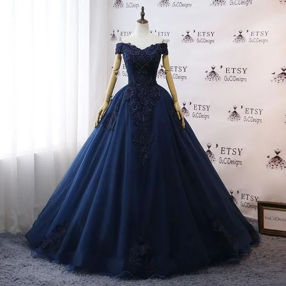 Wedding Dresses with High Neck and Embroidered Back and Sheer Sleeves for a Modest and Intricate LookProm Dresses Navy Blue Wedding Dresses Floral Lace Ball Gown off shoulder Evening Dress cg18735 Wedding Dresses with High Neck and Embroidered Back and Sheer Sleeves for a Modest and Intricate LookProm Dresses Navy Blue Wedding Dresses Floral Lace Ball Gown off shoulder Evening Dress cg18735