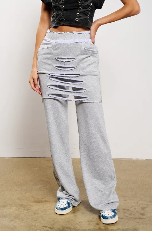 Houndstooth print pants for women in a sophisticated styleRAIN LAYERED SHREDDED SKIRT OVERLAY SWEATPANT