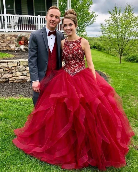 Wedding Dresses with Beaded Waistbands and Tiered Skirts and Lace Overlay for a Glamorous and Feminine LookRed Prom Dress,O-Neck Wedding Dresses,Beading Prom Dresses,Tulle Prom Gown cg12591 Wedding Dresses with Beaded Waistbands and Tiered Skirts and Lace Overlay for a Glamorous and Feminine LookRed Prom Dress,O-Neck Wedding Dresses,Beading Prom Dresses,Tulle Prom Gown cg12591