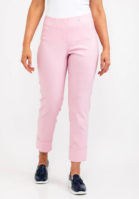 Linen blend wide leg jeans for women in a breezy and natural styleRobell Bella 09 Turn Up Ankle Grazer Trousers, Soft Pink