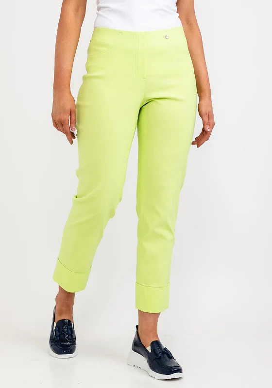 Metallic wide leg dress pants for women in a shiny and glamorous styleRobell Bella 09 Turn Up Ankle Grazer Trousers, Lime