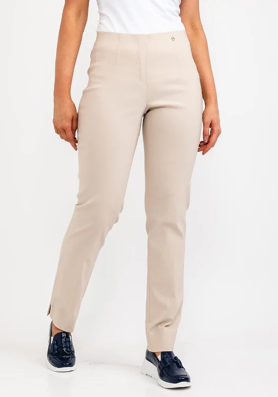 Patchwork wide leg denim pants for women in a creative and unique styleRobell Marie Full Length Slim Leg Trousers, Beige