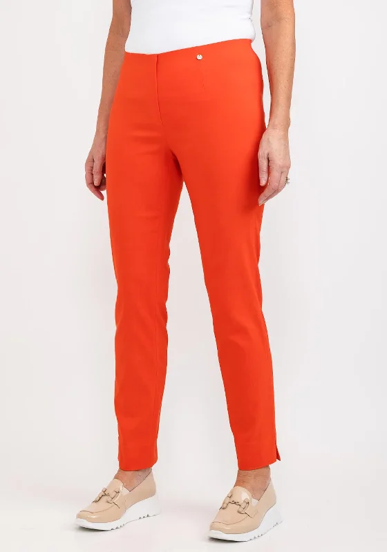 Trousers with front pleats for women in a formal and tailored lookRobell Marie Full Length Slim Leg Trousers, Orange Trousers with front pleats for women in a formal and tailored lookRobell Marie Full Length Slim Leg Trousers, Orange