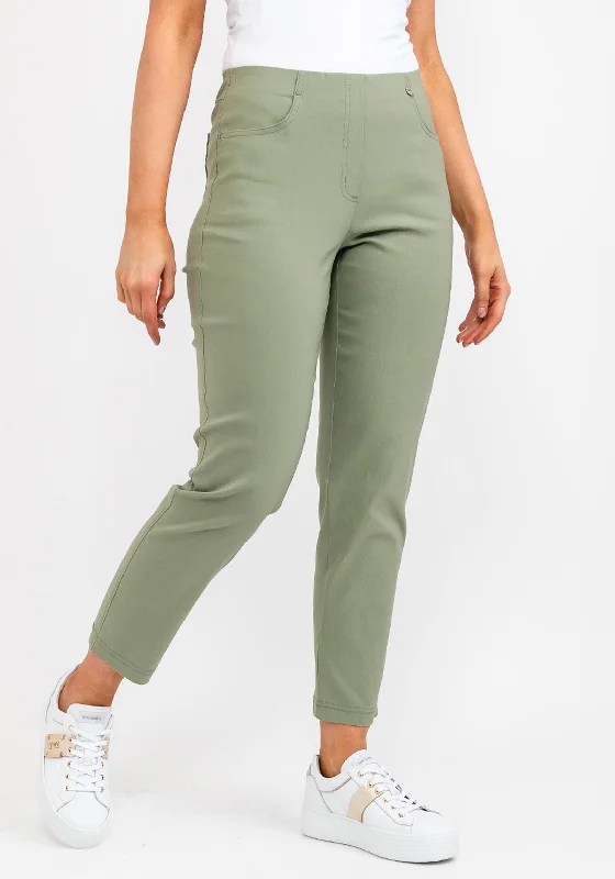 Printed cigarette pants for women in a trendy patternRobell Bella 09 Ankle Grazer Trousers, Khaki Green