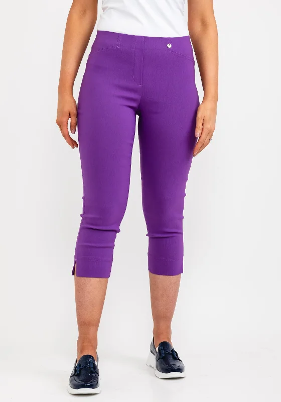 Sequined wide leg jeans for women in a glamorous and party - ready styleRobell Rose 07 Slim Fit Capri Trousers, Purple