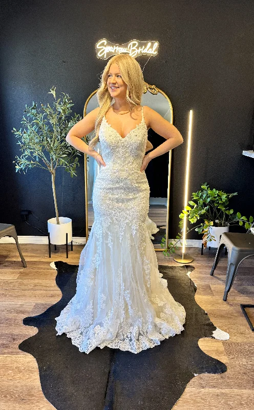 Wedding Dresses with Embroidered Birds and Sequined Floral Motifs and Satin and Lace Combo and Bow at the Waist for a Nature Inspired and Romantic LookSavannah Wedding Dress Wedding Dresses with Embroidered Birds and Sequined Floral Motifs and Satin and Lace Combo and Bow at the Waist for a Nature Inspired and Romantic LookSavannah Wedding Dress