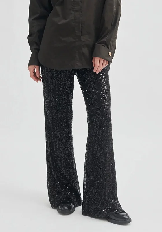 Ripped wide leg boyfriend jeans for women in a casual and cool styleSecond Female Shine On Sequin Trousers, Black