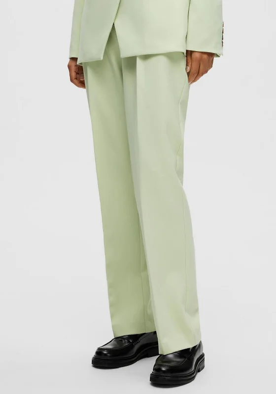 High waisted wide leg pants for women in summerSelected Femme Doah Tapered Trousers, Celadon Green
