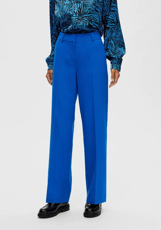 Paisley patterned wide leg jeans for women in an elegant and unique styleSelected Femme Rita Mid Waist Trousers, Princess Blue