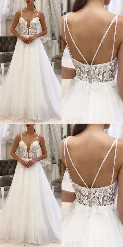 Wedding Dresses with Sequined Dots and Sheer Skirt for a Playful and Sultry LookSexy Deep V Neck Spaghetti Straps Lace and Tulle Bride Wedding Dresses Prom Dress cg16612 Wedding Dresses with Sequined Dots and Sheer Skirt for a Playful and Sultry LookSexy Deep V Neck Spaghetti Straps Lace and Tulle Bride Wedding Dresses Prom Dress cg16612