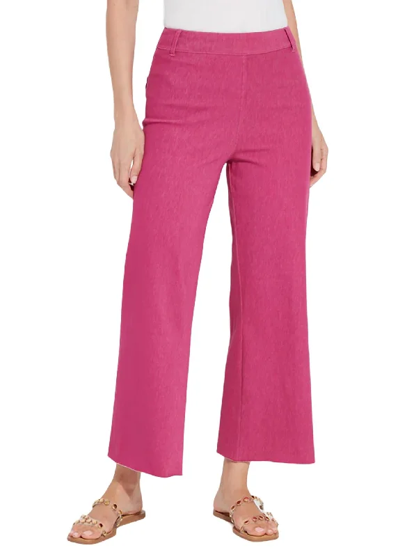 Embroidered linen pants for women in a natural styleSoft Wide Leg Pant In Magenta