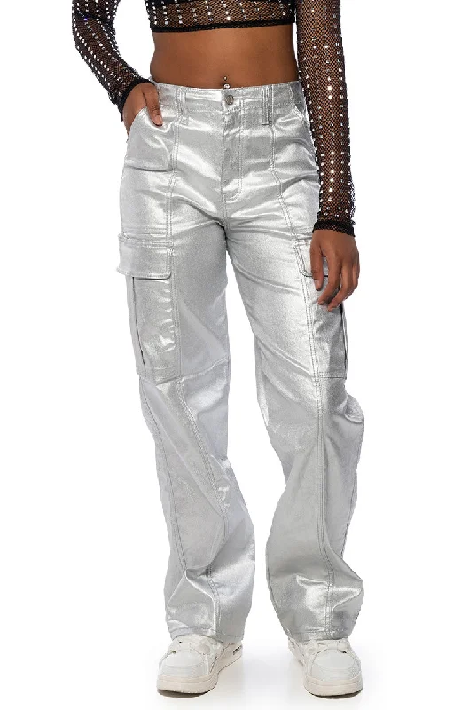 Lightweight wide leg hiking pants for women in outdoor activitiesSPACE CADET WIDE LEG METALLIC PANT