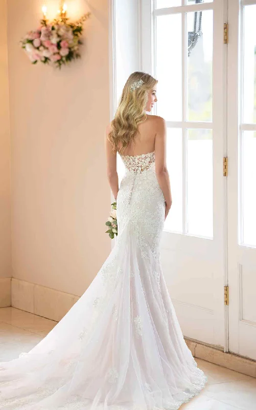 Wedding Dresses with High Low Sheer Skirt and Embroidered Birds and Sequined Floral Motifs for a Nature Inspired and Dramatic Look6814 Wedding Dresses with High Low Sheer Skirt and Embroidered Birds and Sequined Floral Motifs for a Nature Inspired and Dramatic Look6814