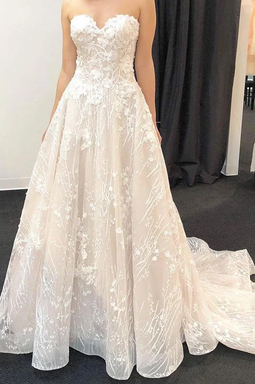 Wedding Dresses with Metallic Sequined Bodice and Chiffon Skirt and Ruffled Hem and Sheer Back for a Glamorous and Flirty LookLong Sweetheart A-line Ivory Bridal Dress with Lace Appliques Wedding Dresses with Metallic Sequined Bodice and Chiffon Skirt and Ruffled Hem and Sheer Back for a Glamorous and Flirty LookLong Sweetheart A-line Ivory Bridal Dress with Lace Appliques