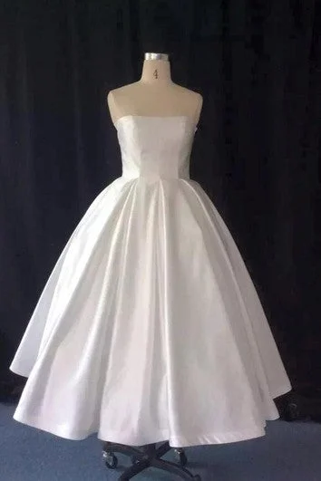Lace Trimmed Wedding Dresses with Backless Design for a Sexy VibeTaffeta A-Line Strapless Tea Length Ball Gown