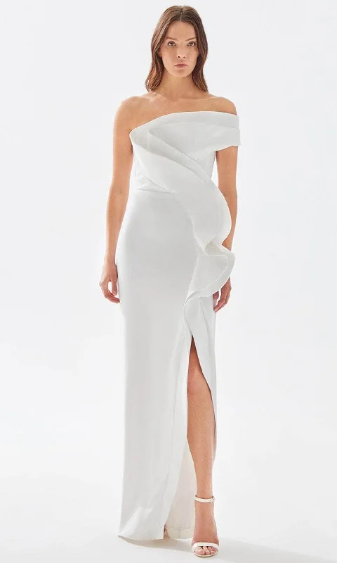 A Line Satin Wedding Dresses with Lace Appliques for Slim LadiesTarik Ediz 52029 - Asymmetrical Ruffled Prom Dress A Line Satin Wedding Dresses with Lace Appliques for Slim LadiesTarik Ediz 52029 - Asymmetrical Ruffled Prom Dress