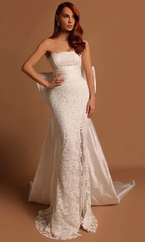 Wedding Dresses with Lace Insertions on the Skirt and Beaded Waistband and Ruffled Hem and Bow at the Waist and Embroidered Floral Patterns for a Feminine and Flirty LookTarik Ediz 53198 - Ruched Off-Shoulder Long Dress Wedding Dresses with Lace Insertions on the Skirt and Beaded Waistband and Ruffled Hem and Bow at the Waist and Embroidered Floral Patterns for a Feminine and Flirty LookTarik Ediz 53198 - Ruched Off-Shoulder Long Dress