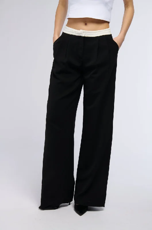 Sheer panel pants for women with a sexy touchTHAT GIRL CONTRAST WAIST TROUSER IN BLACK