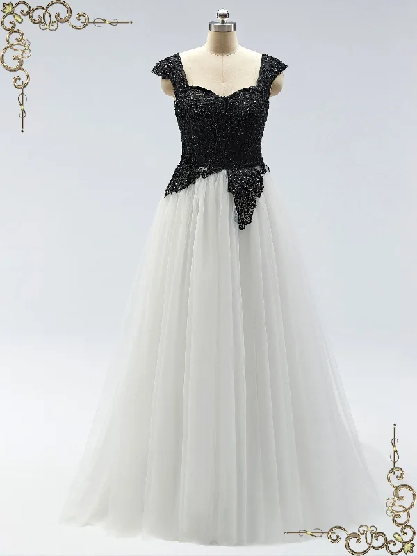 Sleeveless Wedding Dresses with Sequined Neckline and Back for a Glamorous LookUnique Black and White Wedding Dress ZETA Sleeveless Wedding Dresses with Sequined Neckline and Back for a Glamorous LookUnique Black and White Wedding Dress ZETA