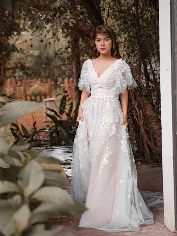 Mermaid Style Tulle Wedding Dresses with Sequined Skirt for Glamorous BridesV-neck Lace Tulle Popular Wedding Dresses, A-line fashion Wedding Gowns, Beach Wedding Dresses Mermaid Style Tulle Wedding Dresses with Sequined Skirt for Glamorous BridesV-neck Lace Tulle Popular Wedding Dresses, A-line fashion Wedding Gowns, Beach Wedding Dresses