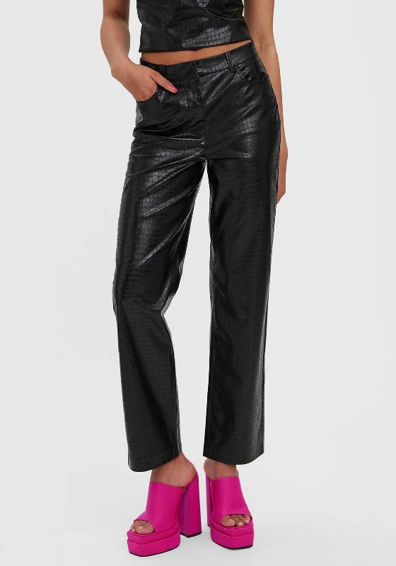 Tartan check pants for women in a traditional - modern styleVero Moda Dareen Faux Croc Straight Trousers, Black