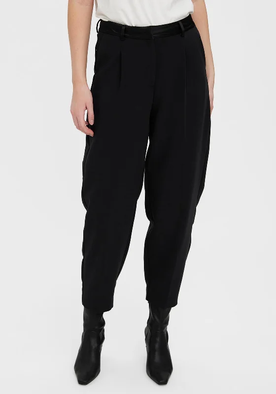 Flowy maxi pants for women in a beachy styleVero Moda Laura Satin Trim Barrel Trousers, Black
