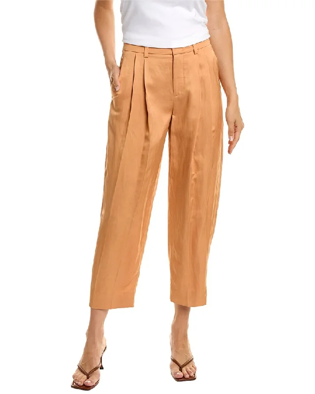 Embroidered pants for women in ethnic designsVince Pleated Linen-Blend Tapered Pant
