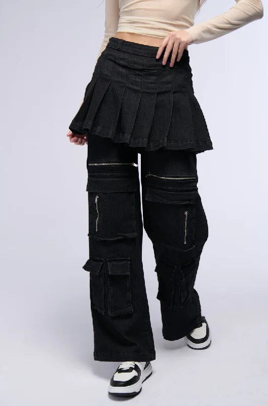 Sequin embellished pants for women at partiesWANT U BACK WIDE LEG DENIM PANT WITH SKIRT