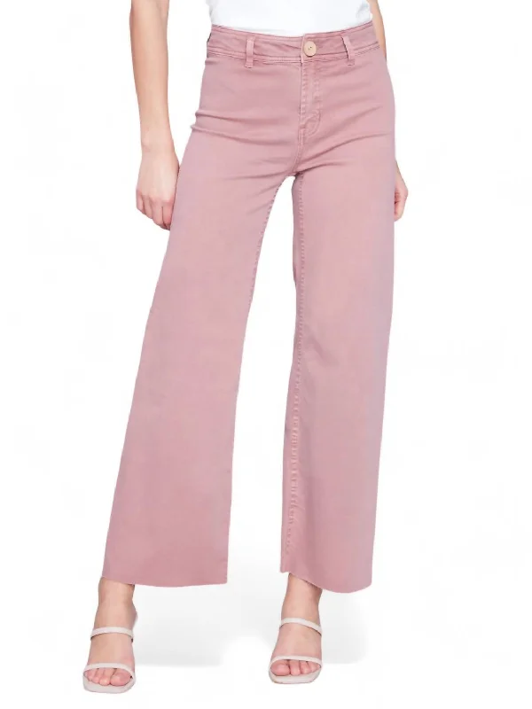 Leather look wide leg denim pants for women in a bold and stylish lookWide Leg Raw Hem Pant In Woodrose