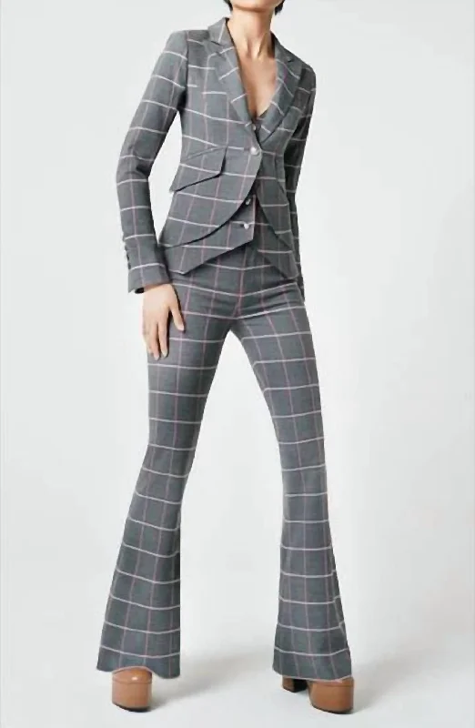 Houndstooth print pants for women in a sophisticated styleWomen's Bootcut Pant In Grey/pink Windowpane Houndstooth print pants for women in a sophisticated styleWomen's Bootcut Pant In Grey/pink Windowpane