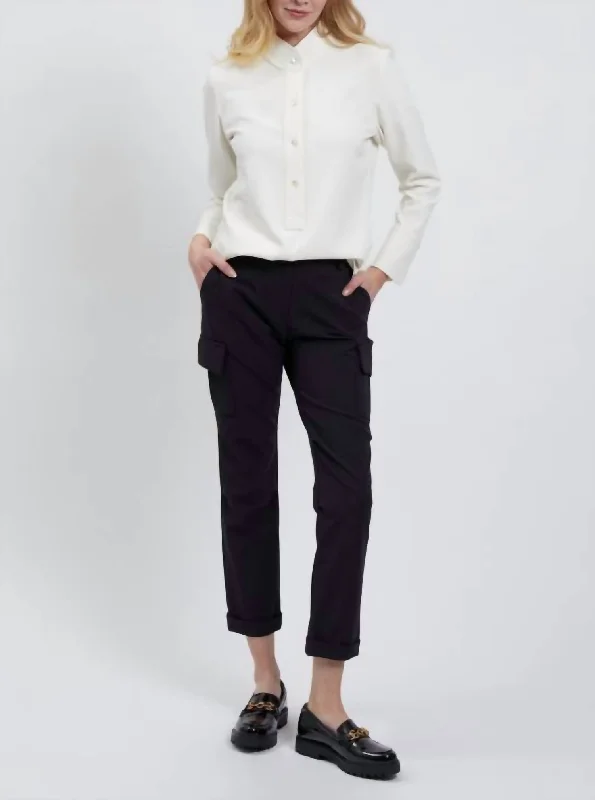 Metallic wide leg dress pants for women in a shiny and glamorous styleWomen's Cargo Pocket Pant In Black