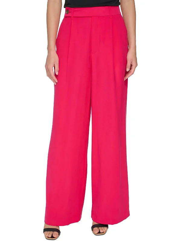 Cuffed flared pants for women in a retro - inspired styleWomens High Rise Pleated Wide Leg Pants