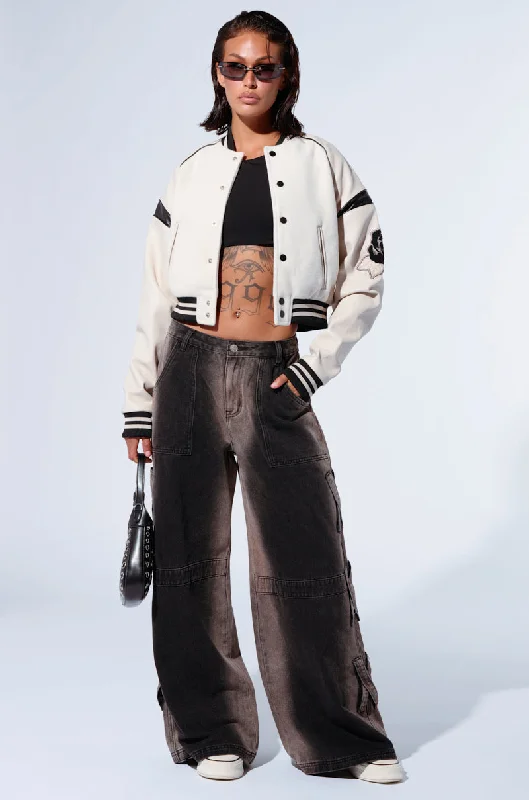 Ripped skinny jeans for women in a edgy styleX ON MY HEART WIDE LEG DENIM PANT IN GREY