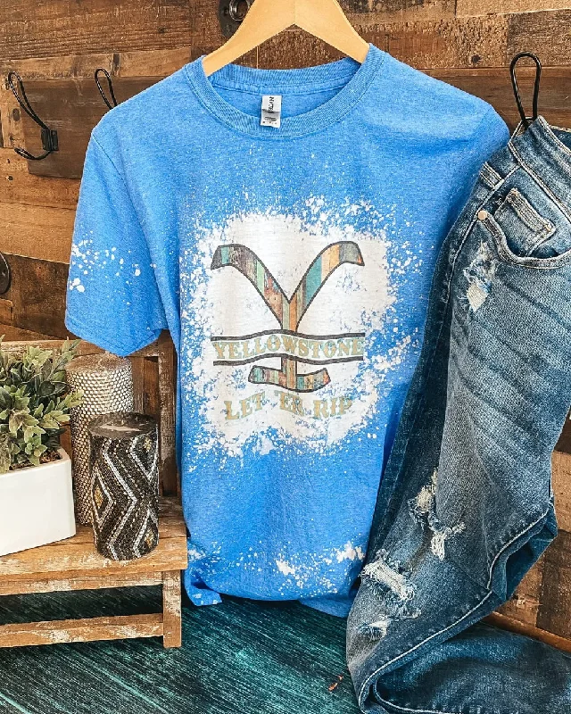 Long - sleeved women's T - shirt with a bell - sleeve designYellowstone Lover Bleached Tee