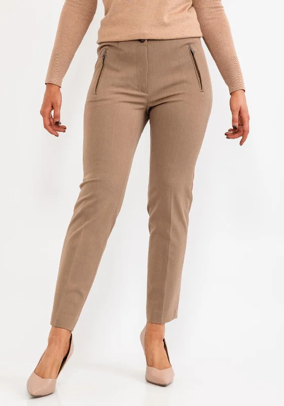 High rise cigarette pants for women in autumnZerres Jane Zip Pocket Slim Trousers, Camel