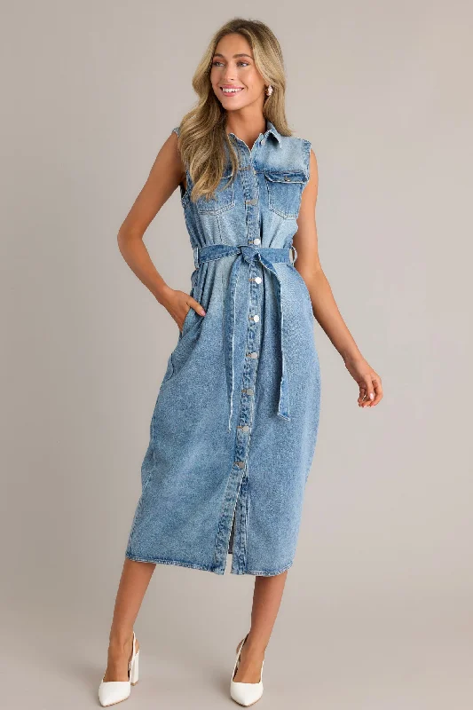 "Designer - inspired women's evening dresses"Blue Jean Babe Medium Wash Denim Maxi Dress "Designer - inspired women's evening dresses"Blue Jean Babe Medium Wash Denim Maxi Dress